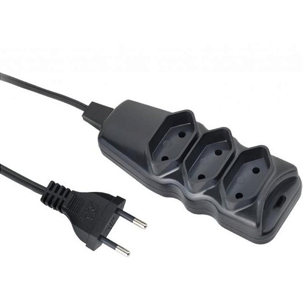 Extensao Eletrica Bipolar 3ENTRADAS 3MTS. Preta