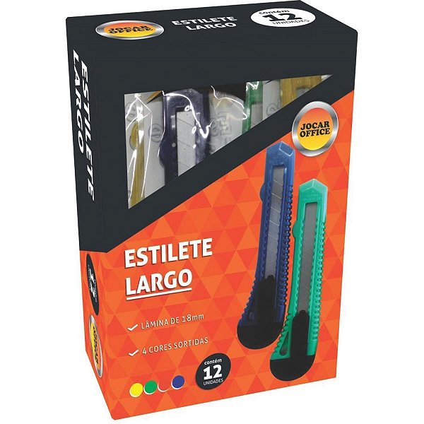 Estilete Largo Plastico 18MM Cores SORT. CX.C/12