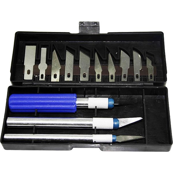 Estilete Especial KIT Precisao 3CABOS 13LAMINAS Estojo