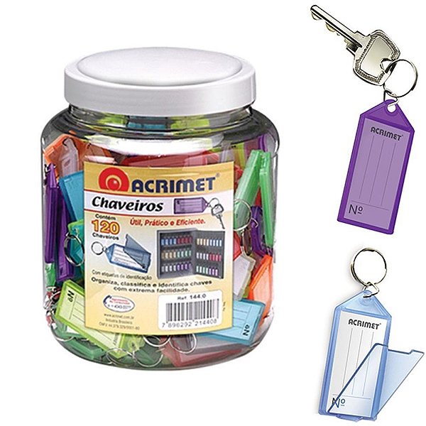Chaveiro C/120 + 120 Etiquetas Cores Pote