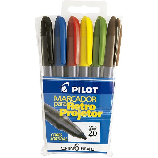 Caneta Retroprojetor 2.0 MM Marcador 6 Cores Blister