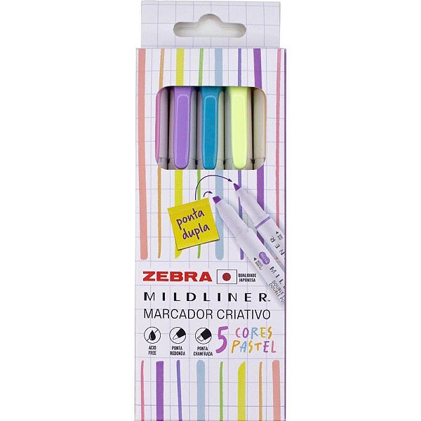Caneta Marca Texto Mildliner 5 Cores Pastel Estojo