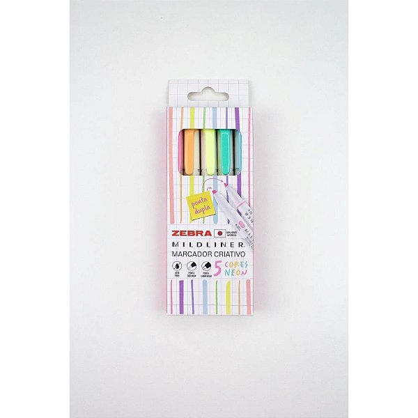 Caneta Marca Texto Mildliner 5 Cores Neon Estojo