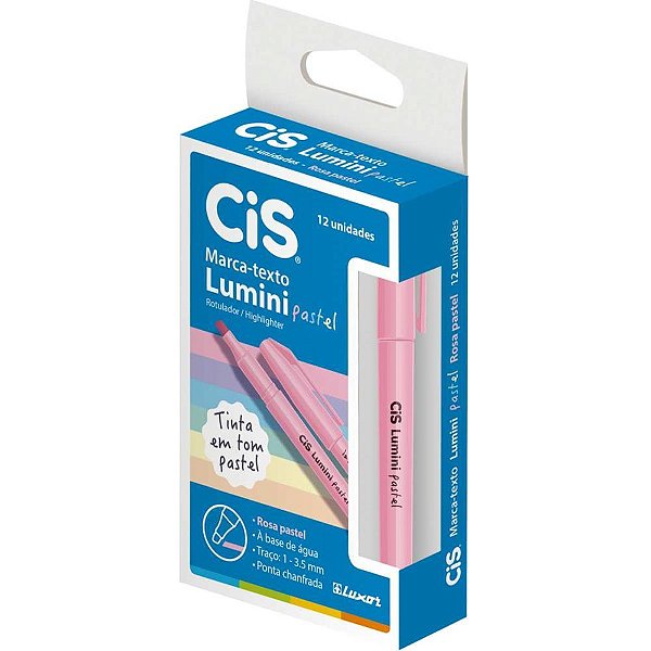 Caneta Marca Texto CIS Lumini Rosa Pastel CX.C/12