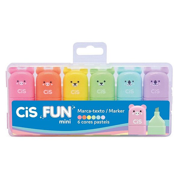 Caneta Marca Texto CIS FUN Mini Pastel 6 Cores Estojo