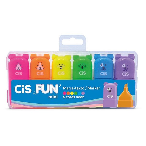 Caneta Marca Texto CIS FUN Mini Neon 6 Cores Estojo