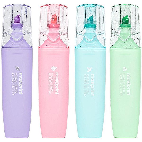 Caneta Marca Texto 4 Cores Glitter com Cheirinho Estojo