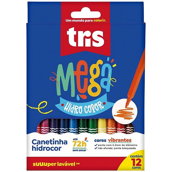 Caneta Hidrografica Mega Hidro Color 12 Cores PCT.C/06