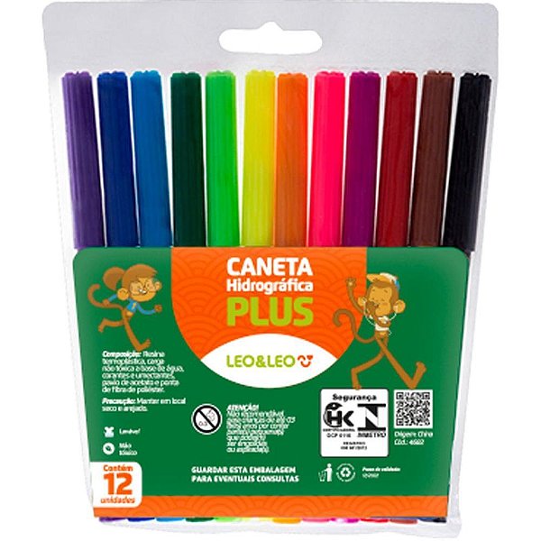 Caneta Hidrografica Leo e Leo 12 Cores PLUS PCT.C/12