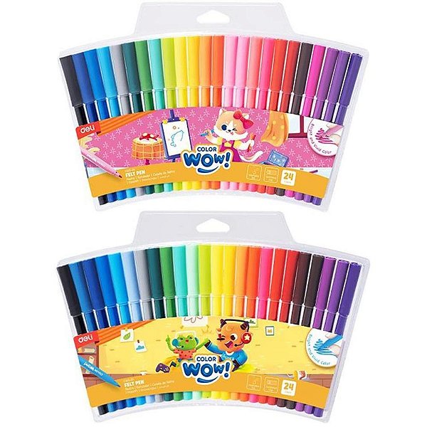 Caneta Hidrografica Color WOW Lavavel 24 Cores Estojo