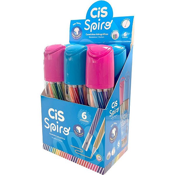 Caneta Hidrografica CIS Spiro 12 Cores AZUL/ROSA DP.C/06
