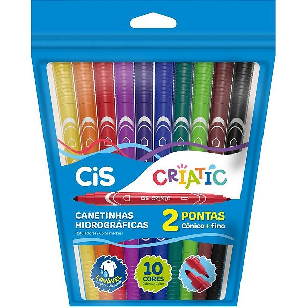 Caneta Hidrografica CIS Criatic 2 Pontas 10 Cores Estojo