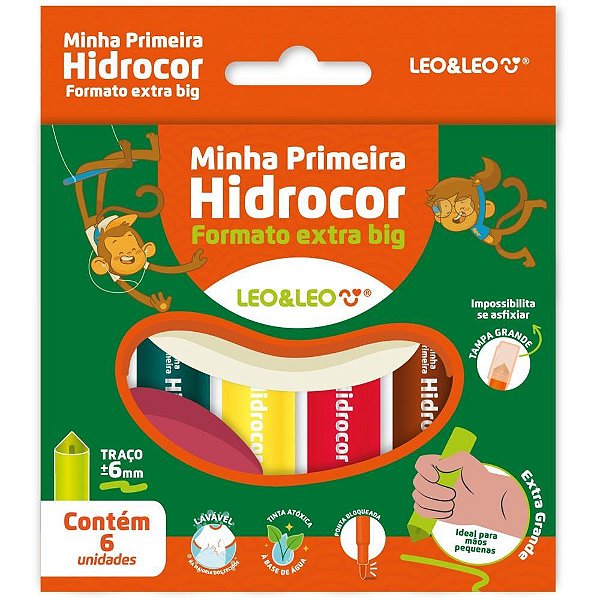 Caneta Hidrografica Jumbo Leo e Leo EXTRA BIG 6 Cores Estojo