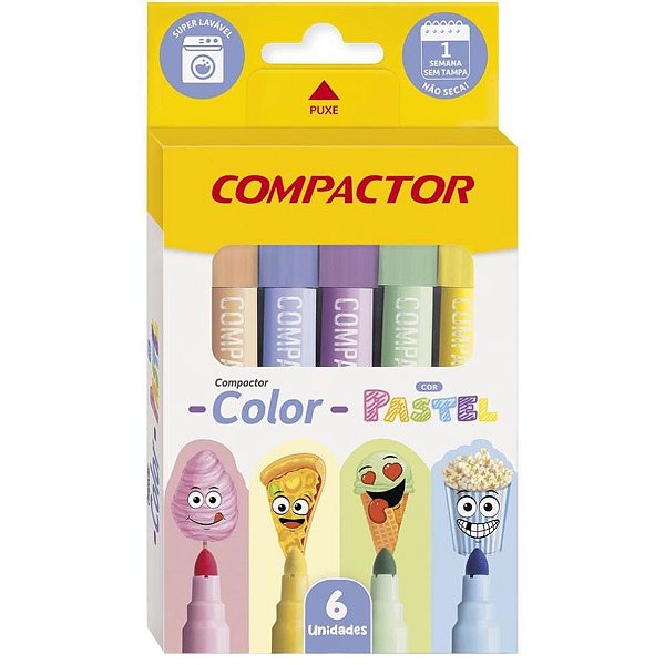Caneta Hidrografica Jumbo Compactor Color Pastel 6 Cores PCT.C/10