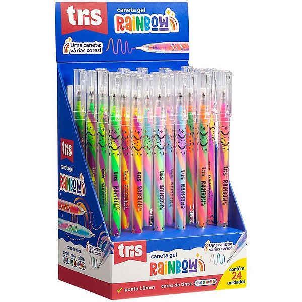 Caneta GEL TRIS Rainbow 1.0MM GLIT/PAS/NE DP.C/24