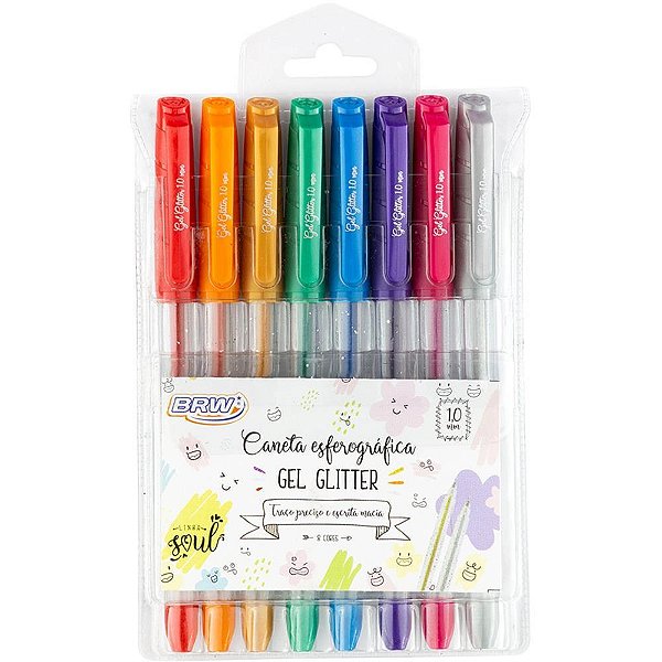 Caneta GEL Soul 1.0MM 8 Cores Glitter Blister