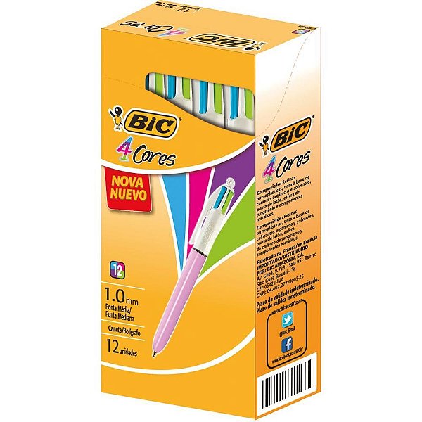 Caneta Esferografica BIC 4 Cores Refresh Corpo Rosa CX.C/12
