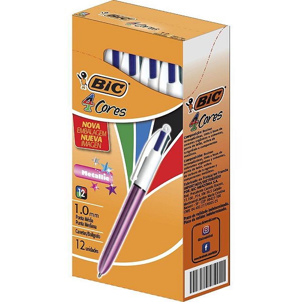 Caneta Esferografica BIC 4 Cores Metallic Corpo RS CX.C/12
