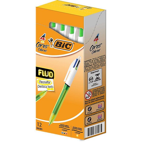 Caneta Esferografica BIC 4  Cores Fluo CX.C/12