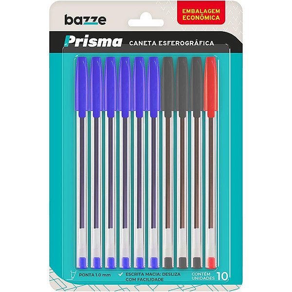 Caneta Esferografica Bazze Prisma 6AZ/3PT/1VM 1.0MM Blister
