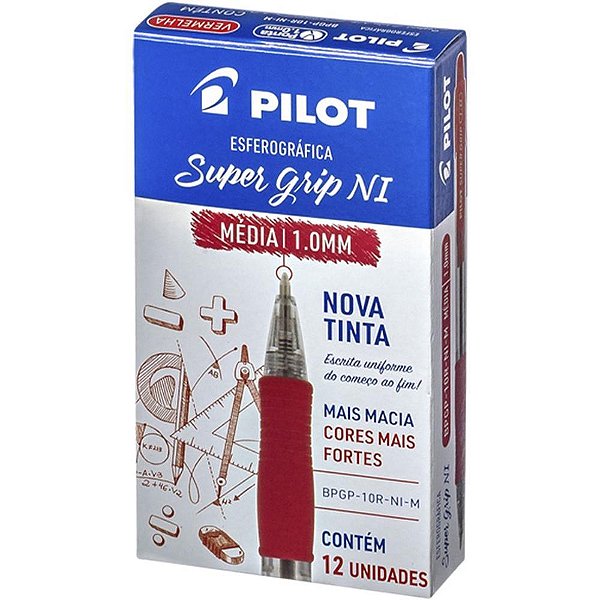 Caneta Esferografica Retratil BPGP-S Supergrip 1.0MM Vermelh CX.C/12