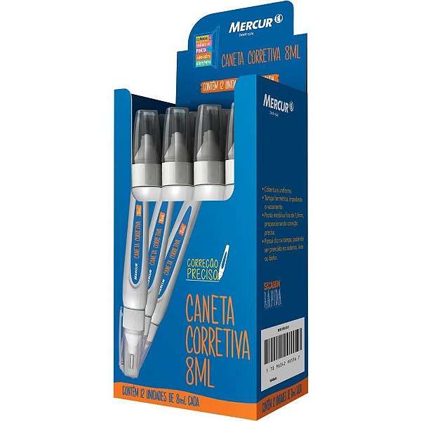 Caneta Corretiva 8ML Branca Ponta Metalica CX.C/12