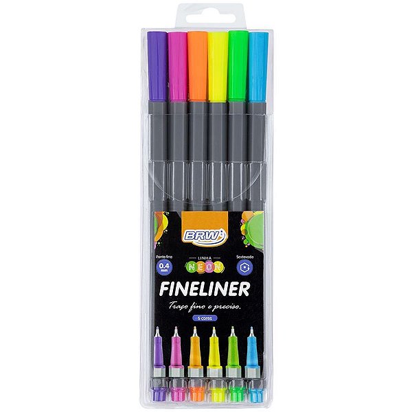 Caneta com Ponta Porosa Fineliner 0.4MM 6 Cores Neon Blister