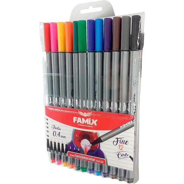 Caneta com Ponta Porosa Fine 0.4MM 12 Cores BL.C/12