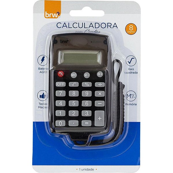 Calculadora de Bolso 8 DIG 7,5X1,5X11,0CM C/CORD PT Blister