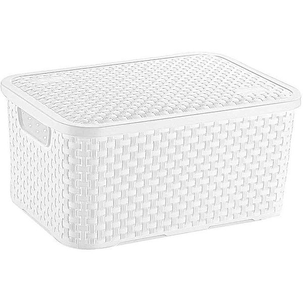 Caixa Plastica Multiuso Rattan C/TAMPA Branco MED 8L.