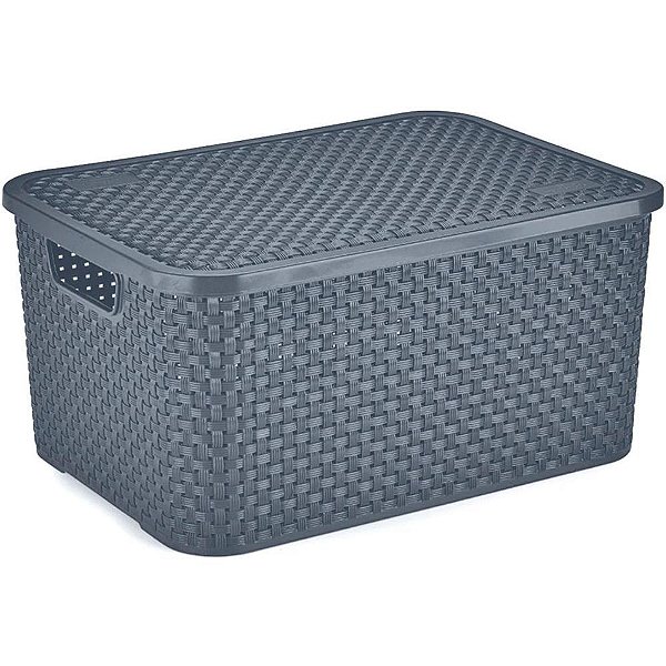 Caixa Plastica Multiuso Rattan C/ Tampa Chumbo GD 16L.