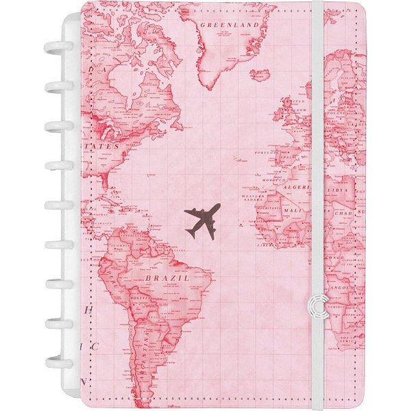 Caderno Inteligente Grande Mapa Mundi Rosa BY Gocase 80FL