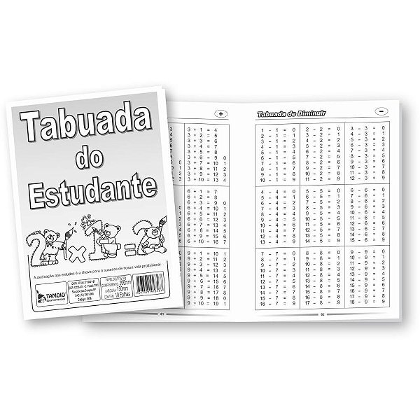 Caderno de Tabuada Tabuada do Estudante 10 Folhas PCT.C/50