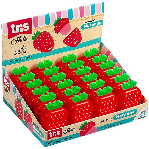 Borracha Decorada TRIS Morango C/TAMPA e Aroma DP.C/24