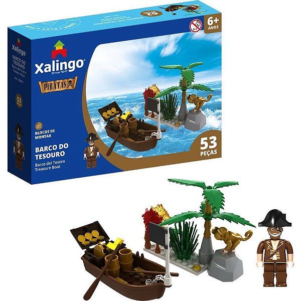 Brinquedo para Montar Piratas Barco do Tesouro 53PCS