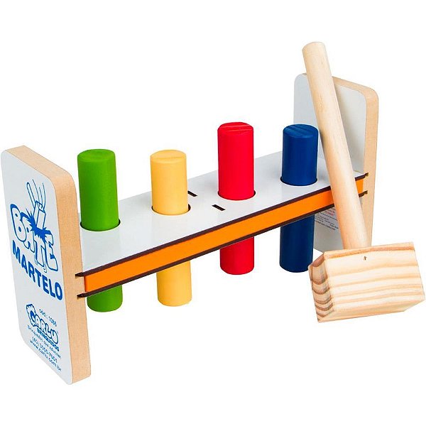 Brinquedo Pedagogico Madeira Bate Martelo 5 Pecas