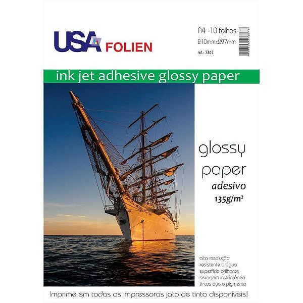 Papel Fotografico INKJET A4 GLOSSY Adesivo 135G. PCT.C/50