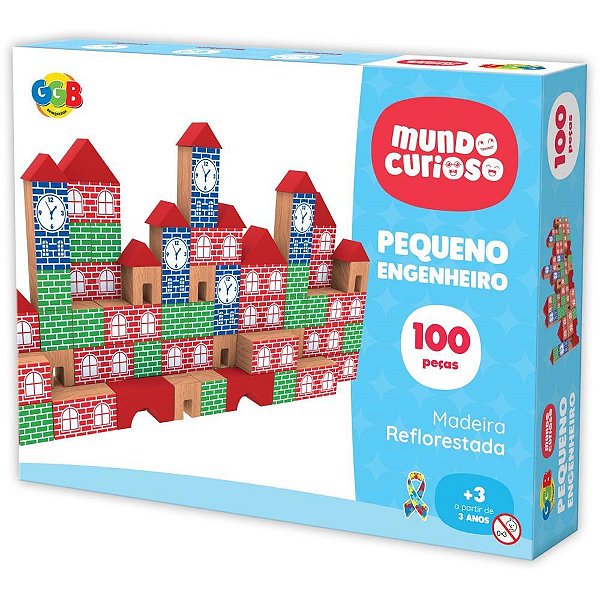 Brinquedo Pedagogico Madeira Pequeno Engenheiro 100PCS
