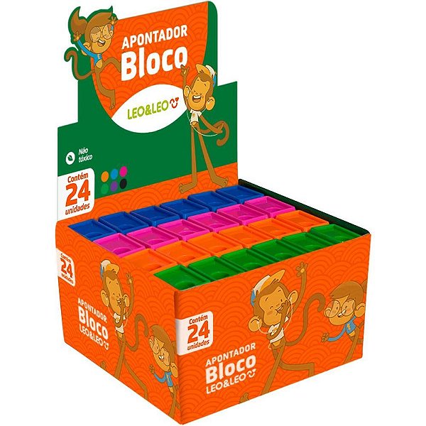 Apontador com Deposito Bloco 6CM Cores Sortidas CX.C/24