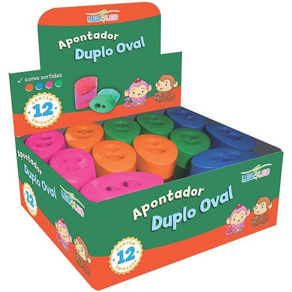 Apontador com Deposito 2 Furos Leo e Leo OVAL Cores CX.C/12