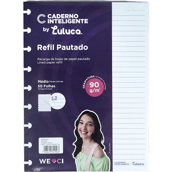 Caderno Inteligente Refil A5 BY Luluca 90G 50FLS Pacote