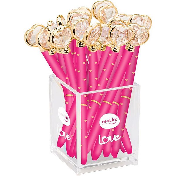 Caneta Esferografica Coracao Diamante Love PINK POTE-20