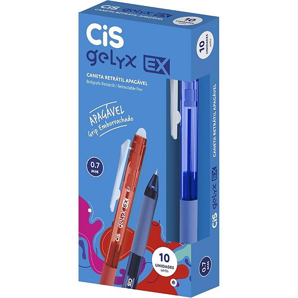 Caneta GEL CIS GELYX RETR. APAG. 0.7MM AZ CX.C/10