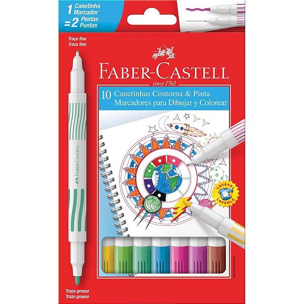 Caneta Hidrografica Contorna e Pinta 10CORES 2PONT PCT.C/06