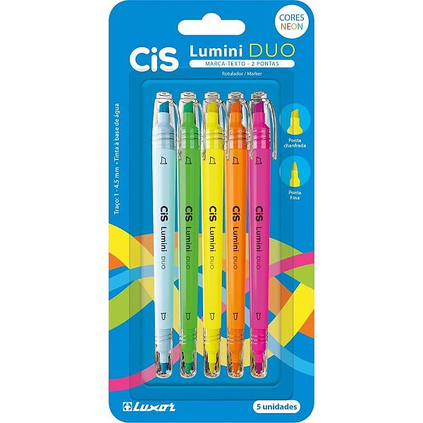 Caneta Marca Texto CIS Lumini Duo 5 Cores Blister