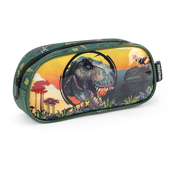 Estojo Simples Tecido UP4YOU Dinossauro Verde