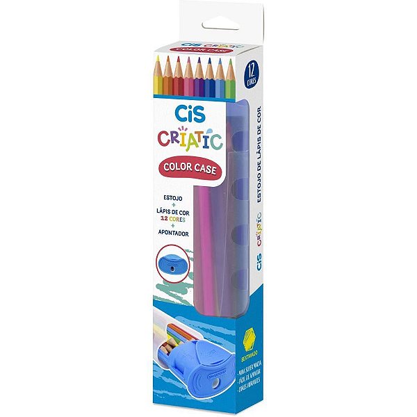 Lapis de COR Sextavado CIS Color Case Azul 12 Cores Estojo