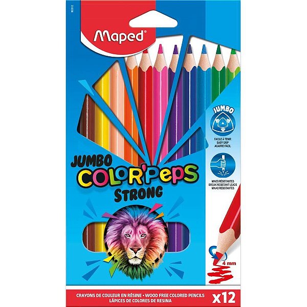 Lapis de COR Jumbo Color PEPS STRONG 12 Cores Estojo