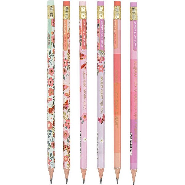 Lapis Preto Sextavado Decorado Borboletas C/BORRACHA POTE-48