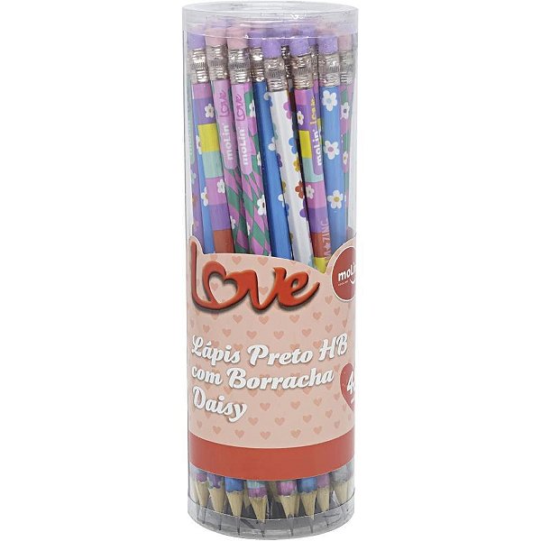 Lapis Preto Sextavado Decorado Love Daisy HB (S) POTE-48